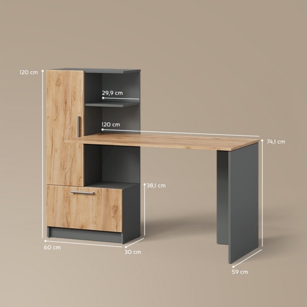 Livinity® Schreibtisch Lorena, Anthrazit/Goldkraft Eiche, 150x120.1 cm mit 2 Türen Bild 2