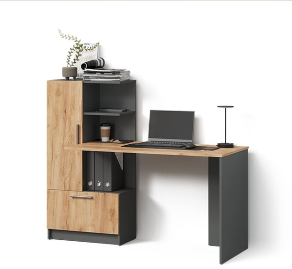 Livinity® Schreibtisch Lorena, Anthrazit/Goldkraft Eiche, 150x120.1 cm mit 2 Türen Bild 4