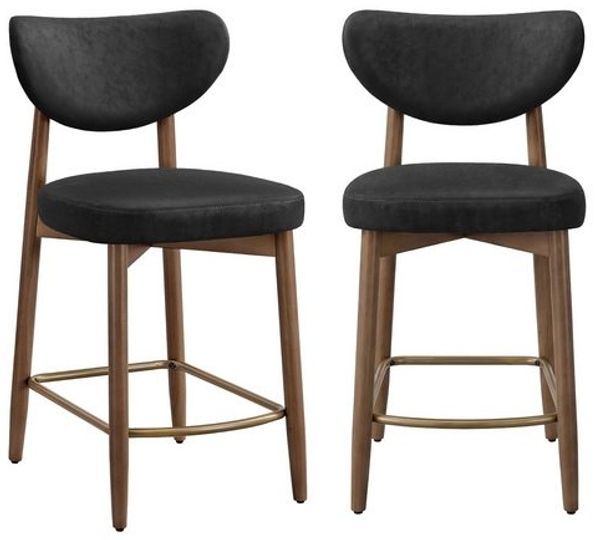 VASAGLE Barhocker 2er Set aus PU-Leder, mit Rückenlehne und Massivholzbeinen, 50 x 51,5 x 95,5 cm, Schwarz