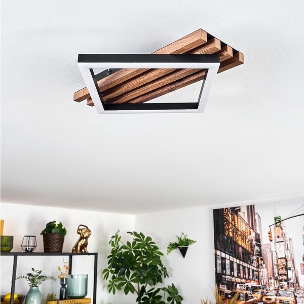 hofstein Deckenleuchte Deckenlampe aus Metall/MDF/Kunststoff in Schwarz/Holzoptik/Weiß, ohne Leuchtmittel, moderne Deckenleuchte, 12 Watt, 3000 Kelvin