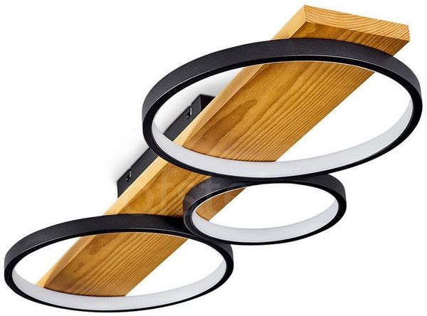 hofstein Deckenleuchte »Caces« dimmbare Deckenlampe aus Metall/Holz in Schwarz/Natur/Weiß, 3000 Kelvin, über herkömmlichen Lichtschalter dimmbar, Holzbalken, LED, 3700 Lumen