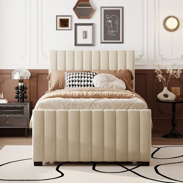 STILVORA Polsterbett mit Ausziehbett,90x190 Jugendbett mit Lattenrost&Kopfteil,Samt (mit Ausziehbett, Samtstoff, Höhenverstellbares Kopfteil, Stabile Holz-Metallkonstruktion, 90 x 190 cm), ohne Matratze
