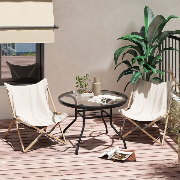 COSTWAY Gartentisch, outdoor Beistelltisch mit Glasplatte & Schirmloch