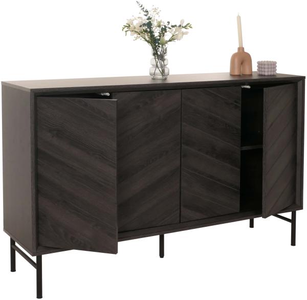 Sideboard HWC-M50, Schrank Kommode Highboard Anrichte, Massiv-Holz Mango 94x151x40cm ~ dunkelgrau