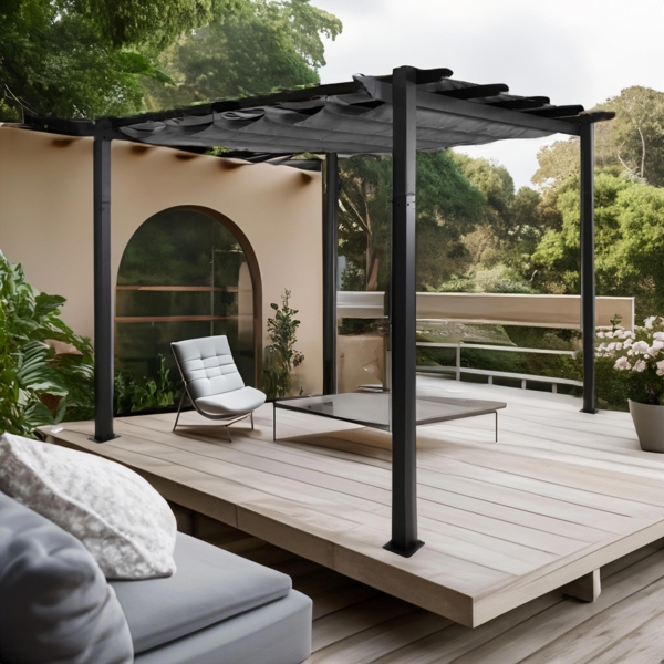 Mendler 'HWC-N93' Pergola, stabiles 8cm-Gestell mit Schiebedach UV50+ 3x3 m, Aluminium, Anthrazit