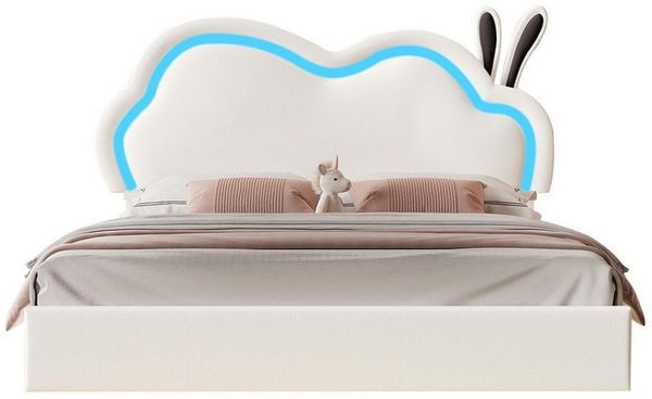 AMERLIFE Kinderbett Jugendbett mit LED & Wolken-Kopfteil – verstellbares Kopfteil (Ohne Matratze), Stabiler Metallrahmen & Modernes Schwebendes Design, 140x200 cm