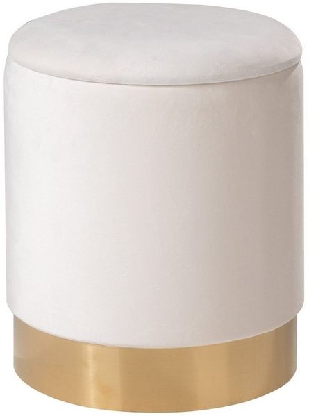 Home4You Sitzhocker mit Deckel, Ø 36 cm, Beige, Goldgelb, Samtbezug, mit abnehmbarem Deckel