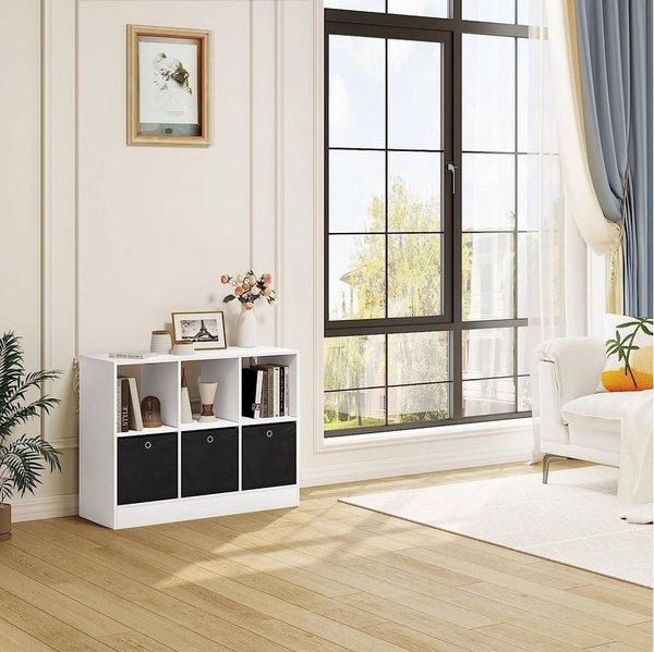Woltu Bücherregal, mit 3 Schubladen aus Vliesstoff Regal mit 6 Fächern