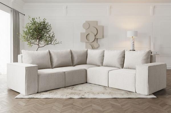 Ecksofa Designersofa ESTELLE in Stoff Poso Creme Seite Universal