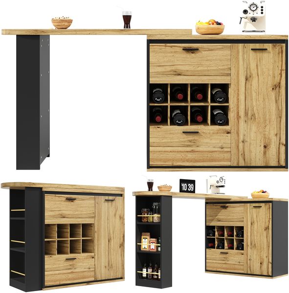 MODFU Bartisch Küchenschrank, buffetschrank (für Küche & Wohnzimmer, vielseitige Aufbewahrungslösungen, stabil und pflegeleicht, 1-St, 138-220x39x105cm(L x B x H), mit Holzmaserung