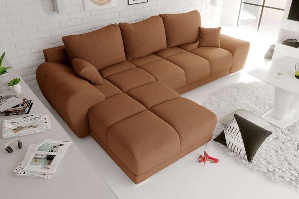 99rooms Antalya Ecksofa Strukturstoff NEVE Rostfarben Links mit Schlaffunktion