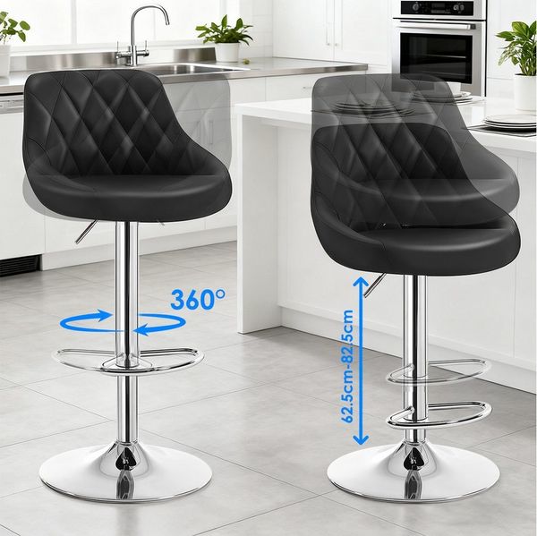 PFCTART Barhocker Barhocker mit Rückenlehne & Fußstütze, höhenverstellbar & drehbar (Set, 2 St, Moderner Küchen- & Barstuhl für Küche, Theke, Bistro & Home Office), Tresenhocker aus Kunstleder: stabil, ergonomisch, hält bis 150 kg