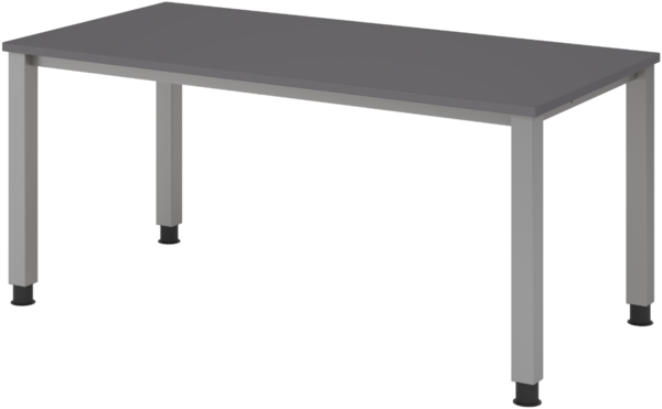 bümö manuell höhenverstellbarer Schreibtisch 160x80 cm in Graphit - PC Tisch höhenverstellbar & groß, höhenverstellbarer Tisch Büro, großer Computertisch verstellbar, Q-Serie, QS-16-G