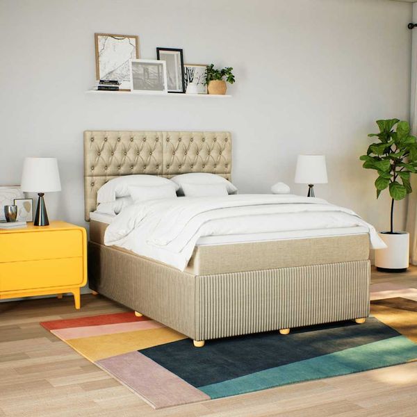 vidaXL Boxspringbett mit Matratze Creme 160x200 cm Stoff 3294419
