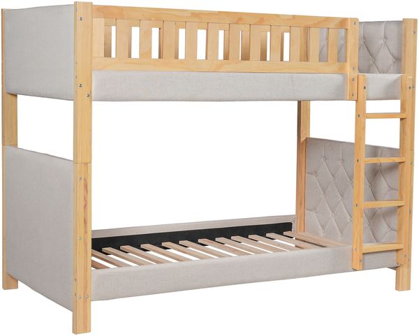 Merax Etagenbett, 90x200cm Kinderbett, Weiche Antikollisions-Schwammkante, Vierstufige gerade Treppe, Stabile Lattenroste, Grau+Natur Bild 9