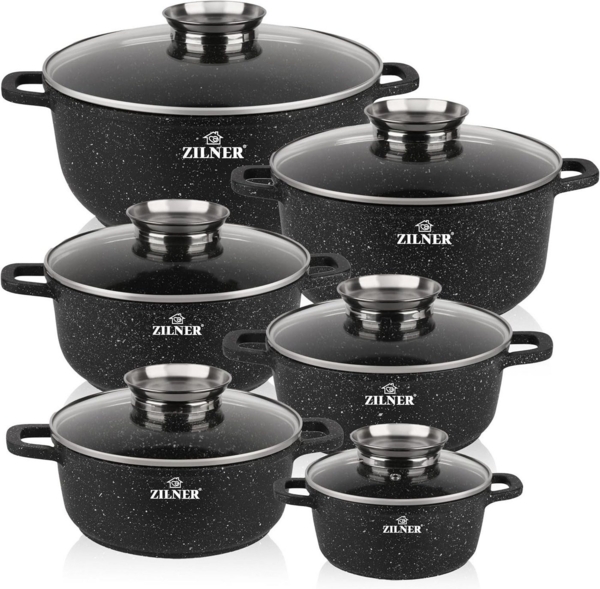 Zilner Topf-Set Schöne Schwarze Töpfe in 6 verschiedenen Größen, Steinbeschichtung, Aluminiumguss, Keramik, Edelstahl, Aluminium (Passt in jede Küche! 1.4L / 2.4L / 3.3L / 4.5L 6.7L, 12-tlg, Es ist eine perfekte Geschenkidee für jeden Anlass), Innovati... Bild 5
