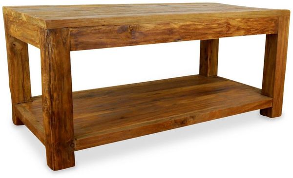 livasia Couchtisch mit Ablage, Teakholz, handgefertigt aus Java, 100x50x45cm