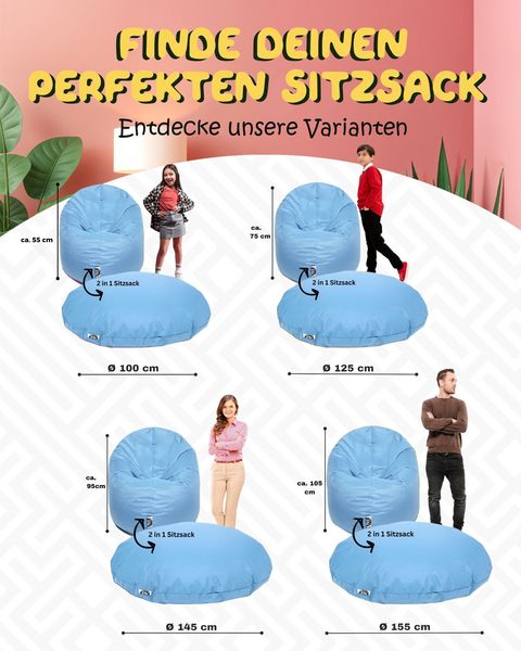 PATCH HOME 2 in 1 Sitzsack Sessel – Ø155 cm – Hellblau, bequemer Sitzsack aus Luxus-Polyester-Gewebe, bereits befüllt Bild 3