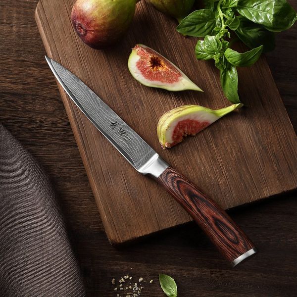 Wakoli Allzweckmesser EDIB Damast Universalmesser I Kochmesser, Küchenmesser I 12,5cm Klinge, VG10 Kern, 67 Lagen Damaststahl, Pakkaholzgriff, inkl. Geschenkbox