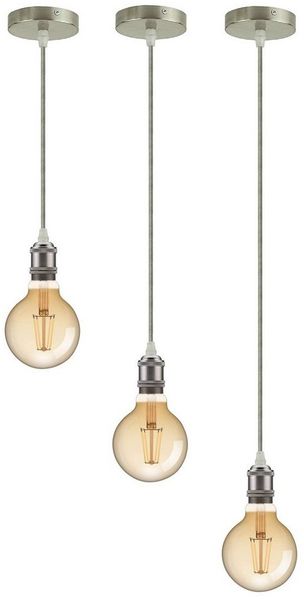 TRANGO LED Pendelleuchte, 9000SL LED Retro Pendelleuchte in Nickel matt inkl. 1x E27 4 Watt LED Amber *VINTAGE* Glühbirne 95mm Ø G95 2500K warmweiß Gold farbig, Hängelampe nostalgisch, inkl. 110cm Textilkabel & Schraubring
