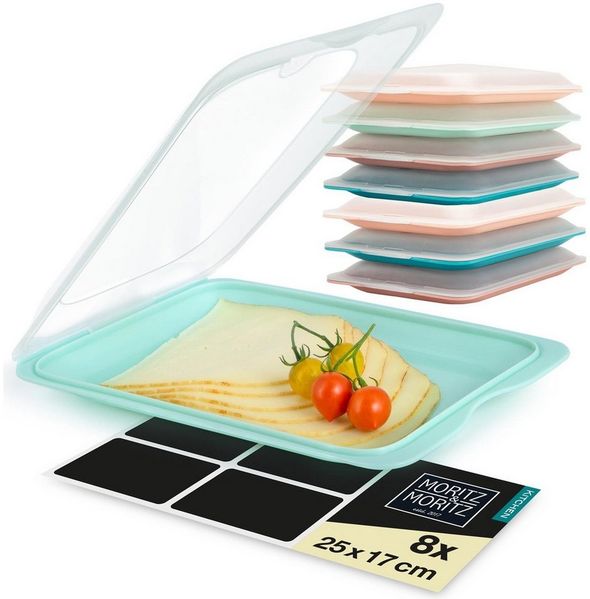 Moritz & Moritz Frischhaltedose 8er Set Aufschnittbox stapelbar - Frischhaltedosen bunt, Kunststoff, (Set, 8-tlg, Set), Inkl. 8 Sticker, mit Deckel für Optimales Frischhalten