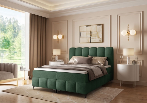 Boxspringbett Schlafzimmerbett ISABEL 200x200cm in Stoff Prime Grün