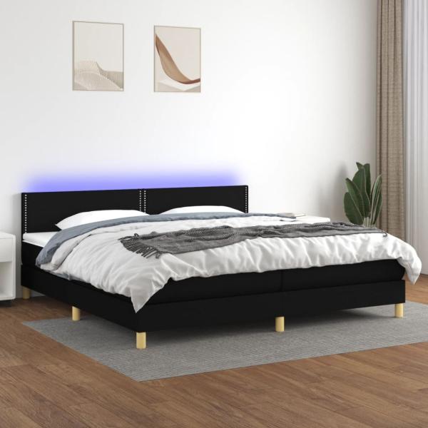 Boxspringbett mit Matratze & LED Stoff Schwarz 200x200 cm, Härtegrad: H2 [3133663]