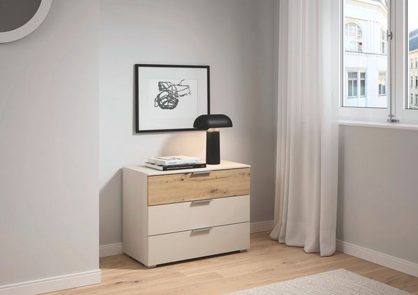 rauch Schubkastenkommode Lowboard Sideboard Schubladenkommode Kommode ASTANA (Breite 80 cm / Höhe 61 cm), mit 3 geräumigen Schubladen, Kantengriff in Alufarben MADE IN GERMANY
