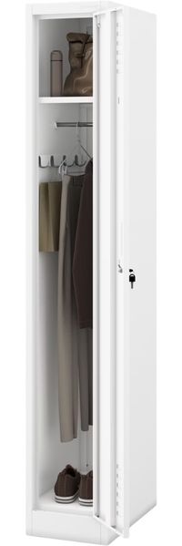 Umkleideschrank Spind KACPER - 1 Abteil, Etikettenhalter Lüftungsschlitze | Umkleidespind Metall Schließfachschrank Garderobenspind, 180x30x50cm Weiß