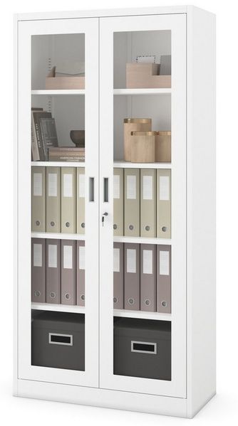 Aktenschrank C012 Glasvitrine Büroschrank Universalschrank Flügeltürschrank Stahlblech Pulverbeschichtung abschließbar 185 x 90 x 40 cm (weiß/weiß)