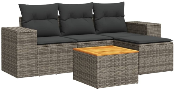 vidaXL 5-tlg. Garten-Sofagarnitur mit Kissen Grau Poly Rattan 3225416