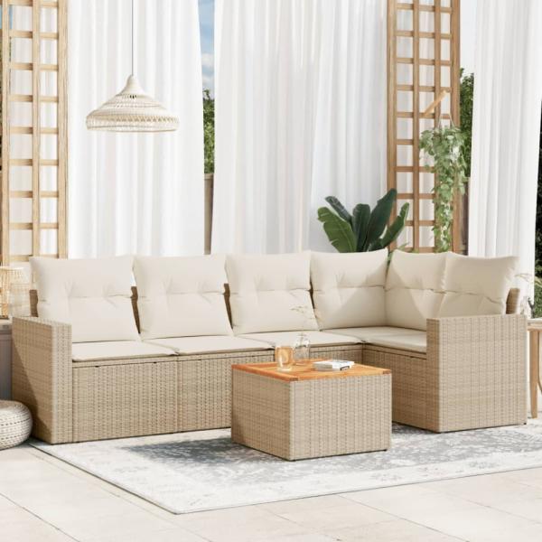 vidaXL 6-tlg. Garten-Sofagarnitur mit Kissen Beige Poly Rattan 3256443