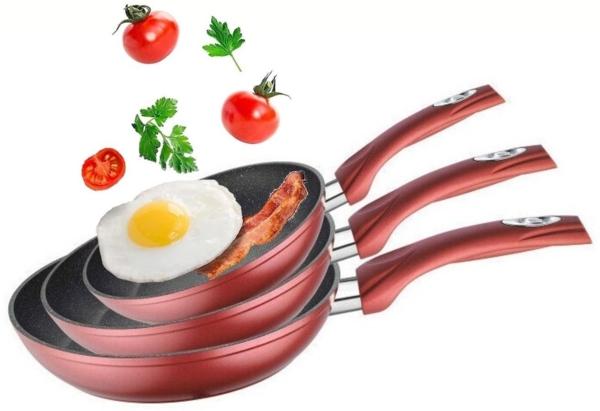 3er Pfannenset Induktion Set Antikratz Bratpfannen Pfanne Antihaft Induktions-Bratpfanne ø 20 cm, ø 24 cm, ø 28 cm, rot Bild 5
