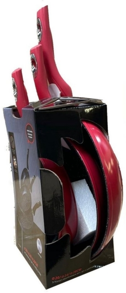 3er Pfannenset Induktion Set Antikratz Bratpfannen Pfanne Antihaft Induktions-Bratpfanne ø 20 cm, ø 24 cm, ø 28 cm, rot Bild 2