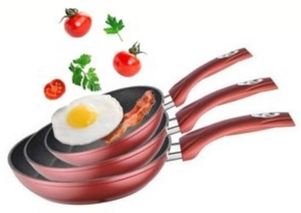 3er Pfannenset Induktion Set Antikratz Bratpfannen Pfanne Antihaft Induktions-Bratpfanne ø 20 cm, ø 24 cm, ø 28 cm, rot Bild 6