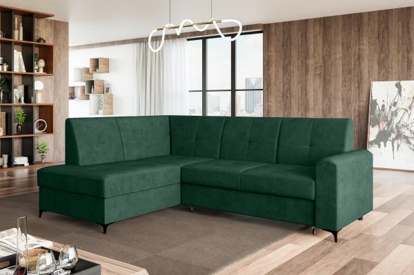 MEBLINI Schlafcouch mit Bettkasten - SCANDI - 236x171x85cm Links - Grün Samt - Kleines Ecksofa mit Schlaffunktion - Sofa mit Relaxfunktion - Kleine Couch L-Form - Eckcouch