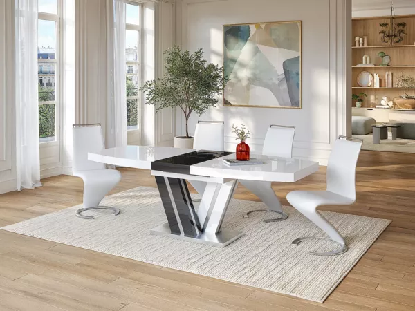 Vente-unique - NOAMI Essgruppe Holz, Platte GrauWeiß - B 90 cm x H 75 cm x L 220 cm180 cm