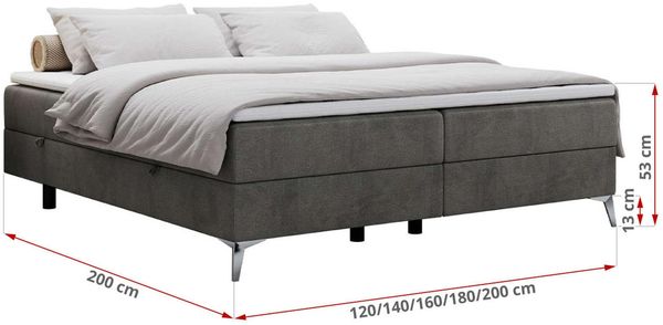 Boxspringbett - Doppelbett mit Multipocket-Matratze - LESS -120x200 - Dunkelgrau Velours - H3 Bild 5