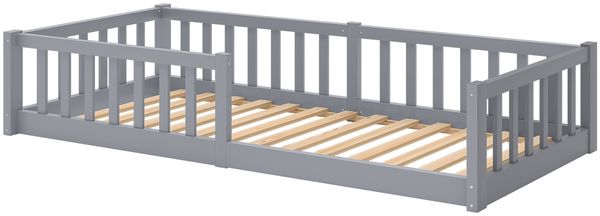 Bellabino 'Vere' Bodenbett 90x200 cm, grau, Massivholz Kiefer, Montessori Kinderbett mit Rausfallschutz und Lattenrost Bild 2