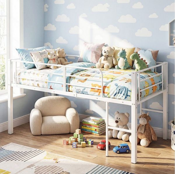COSTWAY Kinderbett (1-tlg), Hochbett, Bettgestell, mit 2 Leitern, Sicherheitsgeländern