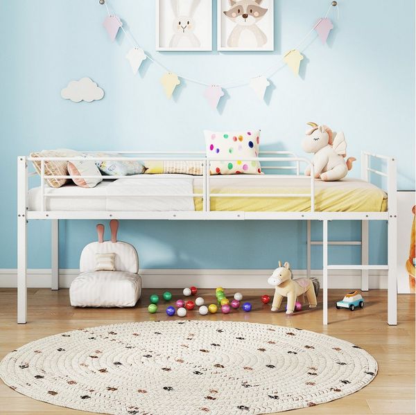 COSTWAY Kinderbett (1-tlg), Hochbett, Bettgestell, mit 2 Leitern, Sicherheitsgeländern