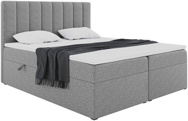 MEBLINI Boxspringbett ERLING 180x220 cm mit Bettkasten - H4/Grau Webstoff Polsterbett - Doppelbett mit Topper & Bonellfederkern-Matratze