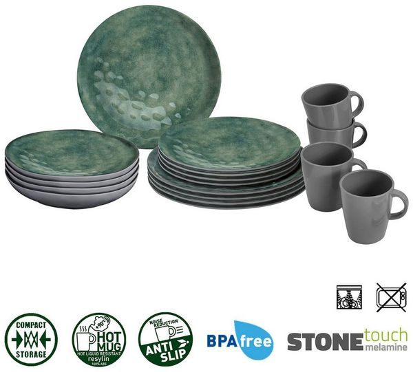 BRUNNER Geschirr-Set BRUNNER Camping Geschirrset VENETIAN (8, 12, 16, 36-Teile) SEA GREEN (16-tlg)
