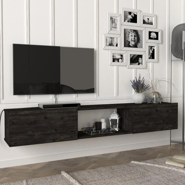 Fernsehschrank Paltamo 180x31x29,5cm Eicheoptik, schwarz [en. casa]