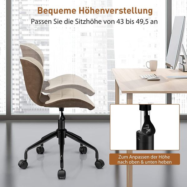 COSTWAY Bürostuhl h?henverstellbarer, ergonomischer Drehstuhl 150kg belastbar ohne Armlehnen Computerstuhl Chefsessel für Arbeitszimmer & Büro, Beige+Grau Bild 2