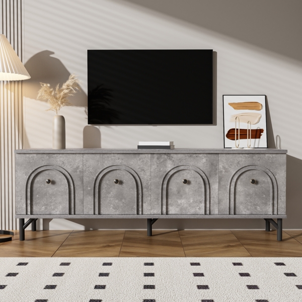 Elegantes 4-türiges TV-Board – Grau, 160 cm – Soft-Close-Scharniere für stilvolle Wohnräume, 160x38x55.5cm