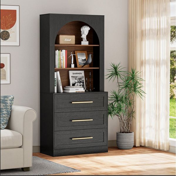UEV Kommode Buffetschrank mit 3 Schubladen und 3 Fächern (80x39,5x178cm verstellbare Ablage für Wohnzimmer Schlafzimmer Küche, Bücherschrank Standregal, Aufbewahrungregal Sideboard, Küchenschrank), 80x 39,5x 178cm für Wohnzimmer Schlafzimmer Küche
