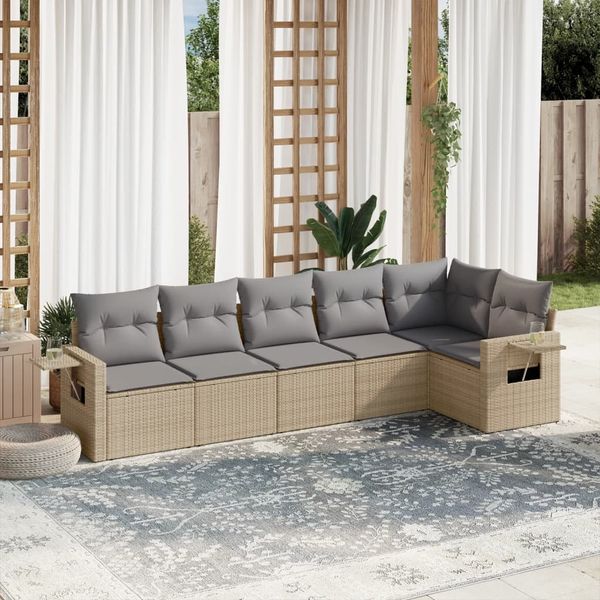 vidaXL 6-tlg. Garten-Sofagarnitur mit Kissen Beige Poly Rattan 3220188