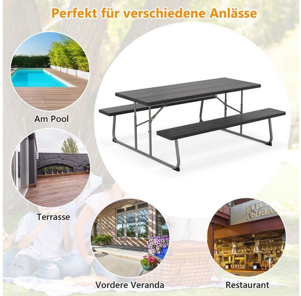 KOMFOTTEU Gartentisch, Picknicktisch für 4-6 Personen, mit 2 Bänke