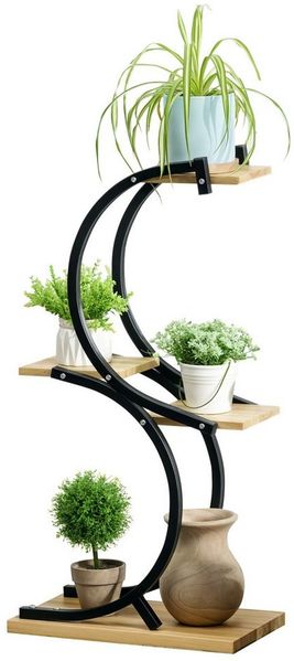 Outsunny Pflanzentreppe Pflanzenständer mit 4 Regalen (Pflanzenregal, 1 St, Blumenständer), für Garten, Balkon, Natur+Schwarz